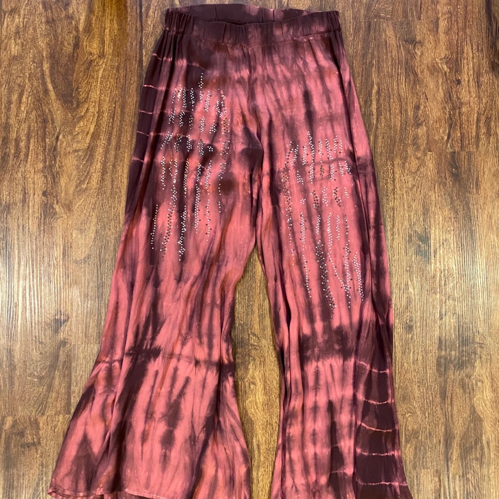 Embellished wide-leg tie dye pants